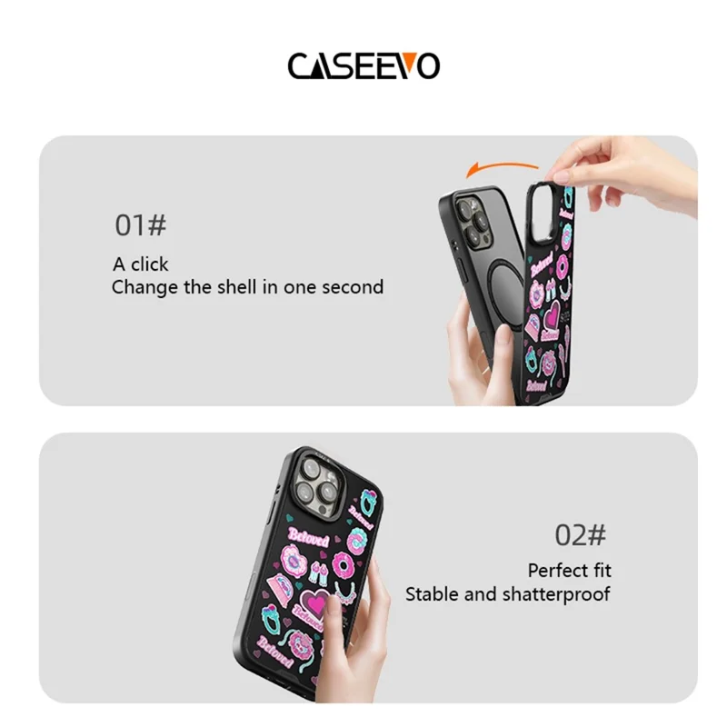 CASEEVO For iPhone 14 Pro Max Magnetic Case Compatible with MagSafe TPU Acrylic Phone Cover with Detachable Backplate - Butterfly Romance