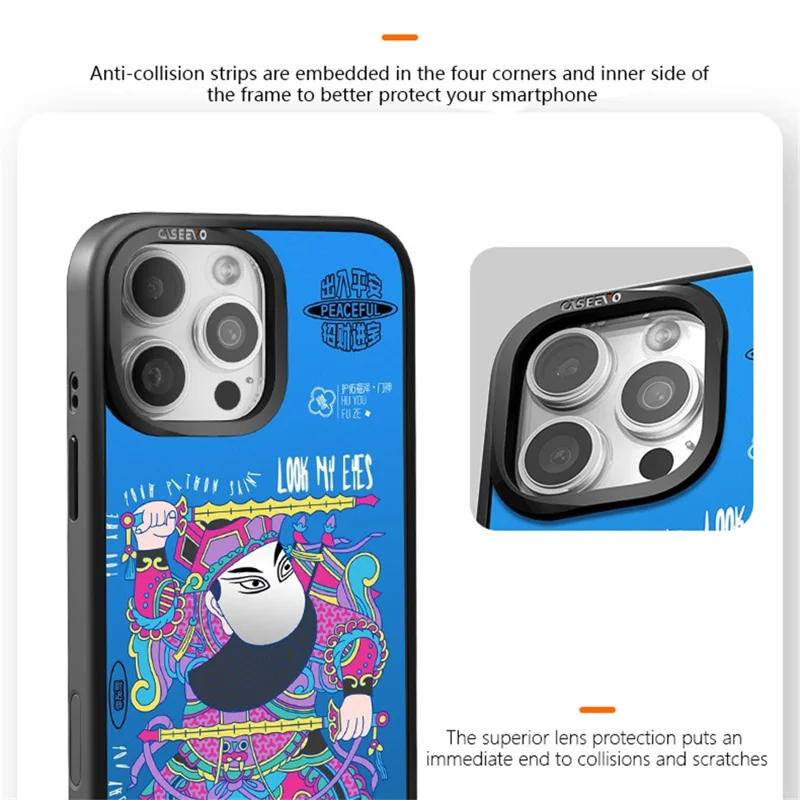 CASEEVO For iPhone 15 Pro Max Case with Detachable Door-god Backplate TPU Acrylic Phone Cover Compatible with MagSafe - Black Gold Yuchi Gong