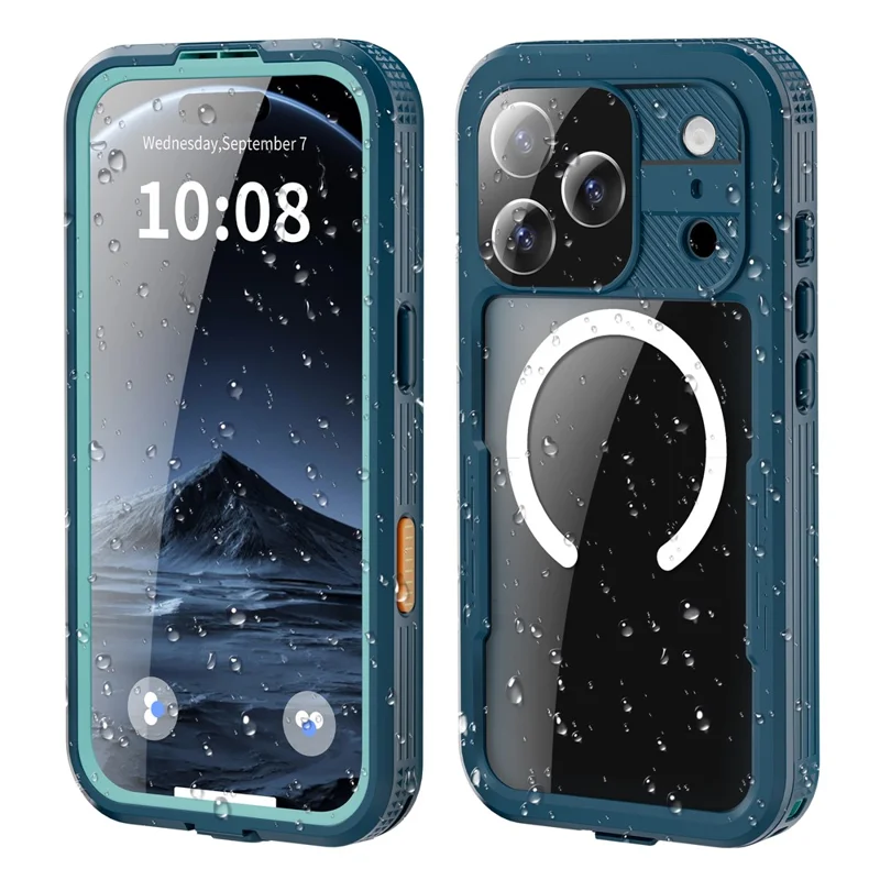 REDPEPPER Para iPhone 17 Pro Capa à Prova d'Água IP68 com Parte Traseira Transparente Compatível com MagSafe - Ciano+Azul Lago