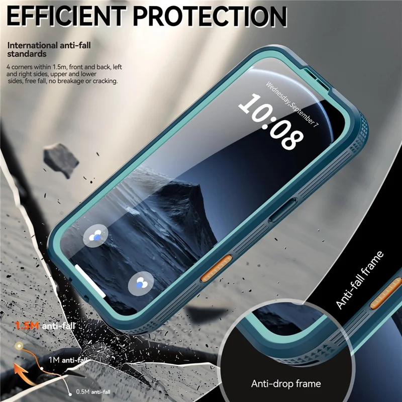 REDPEPPER Para iPhone 17 Pro Capa à Prova d'Água IP68 com Parte Traseira Transparente Compatível com MagSafe - Ciano+Azul Lago