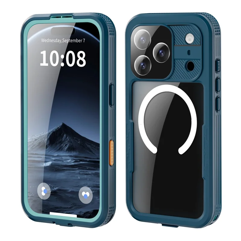 REDPEPPER Para iPhone 17 Pro Capa à Prova d'Água IP68 com Parte Traseira Transparente Compatível com MagSafe - Ciano+Azul Lago