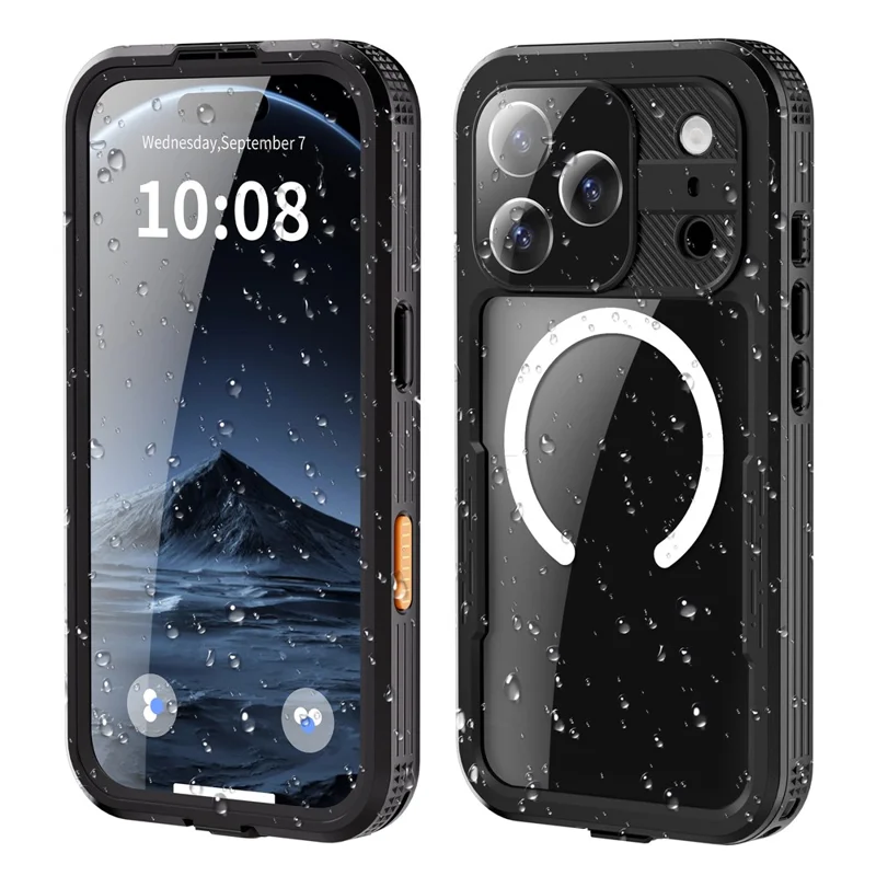 REDPEPPER Étui étanche IP68 pour iPhone 17 Pro, coque arrière transparente compatible avec MagSafe - Noir