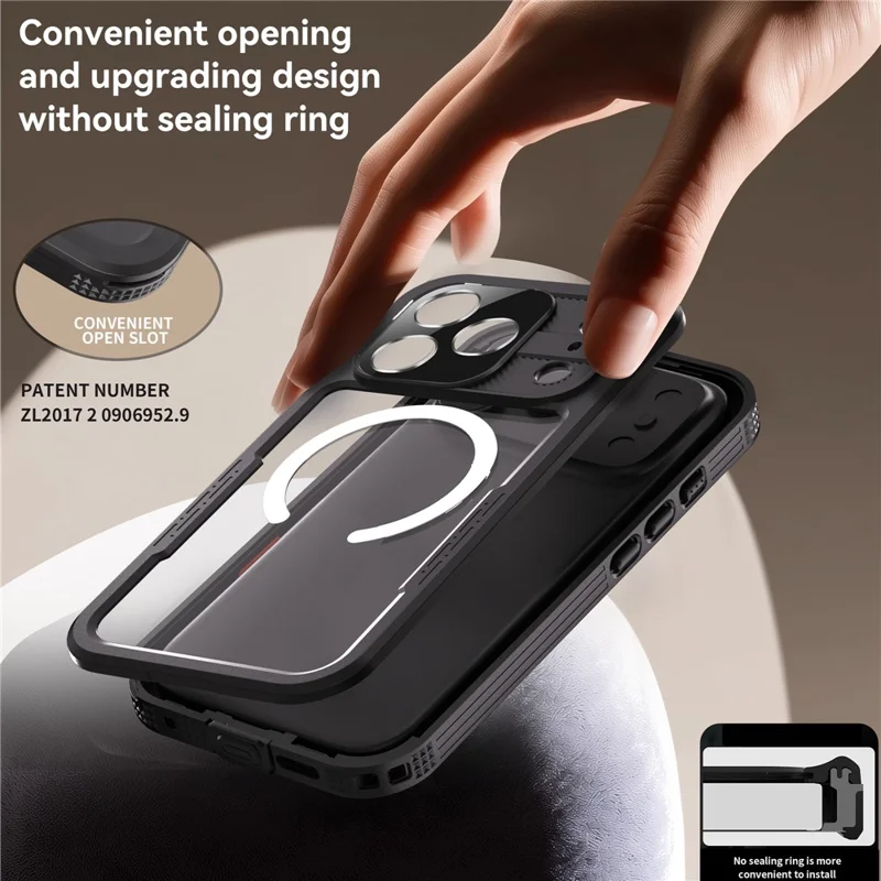 REDPEPPER Étui étanche IP68 pour iPhone 17 Pro, coque arrière transparente compatible avec MagSafe - Noir