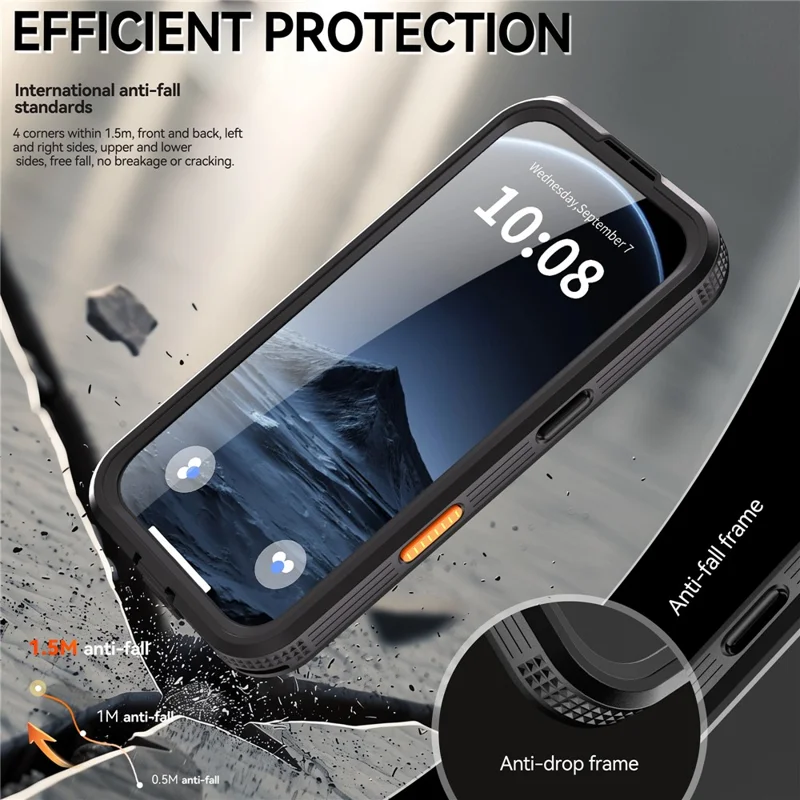 REDPEPPER Étui étanche IP68 pour iPhone 17 Pro, coque arrière transparente compatible avec MagSafe - Noir