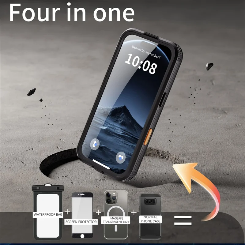 REDPEPPER Étui étanche IP68 pour iPhone 17 Pro, coque arrière transparente compatible avec MagSafe - Noir