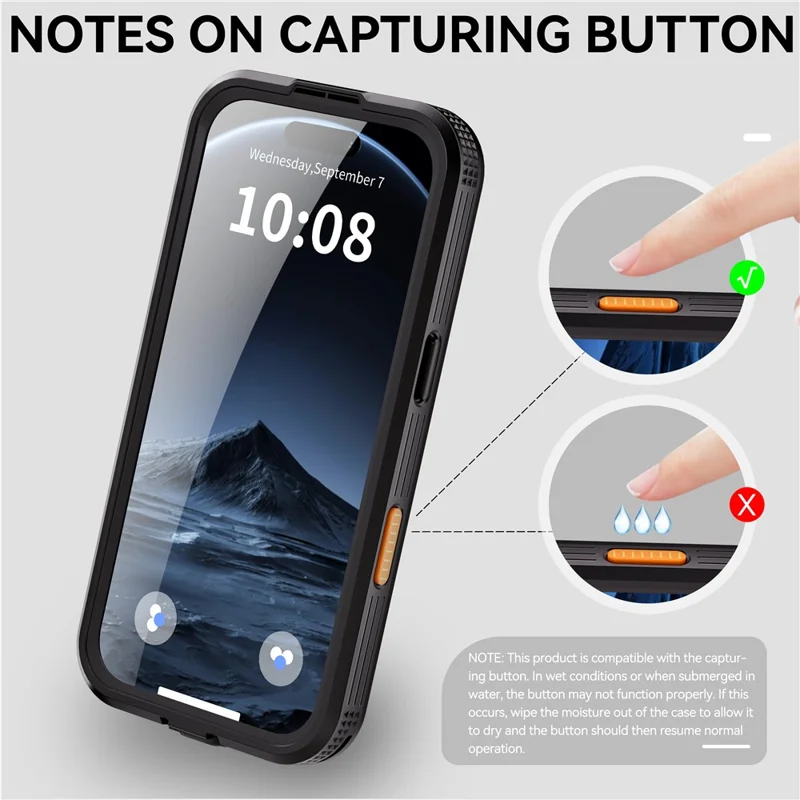 REDPEPPER Étui étanche IP68 pour iPhone 17 Pro, coque arrière transparente compatible avec MagSafe - Noir