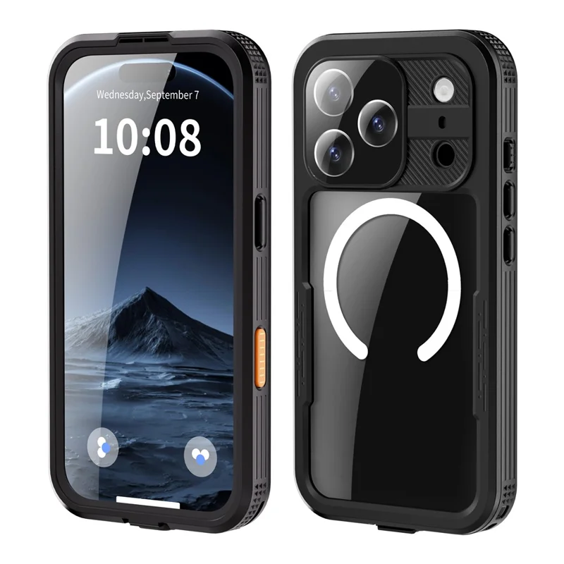 REDPEPPER Étui étanche IP68 pour iPhone 17 Pro, coque arrière transparente compatible avec MagSafe - Noir