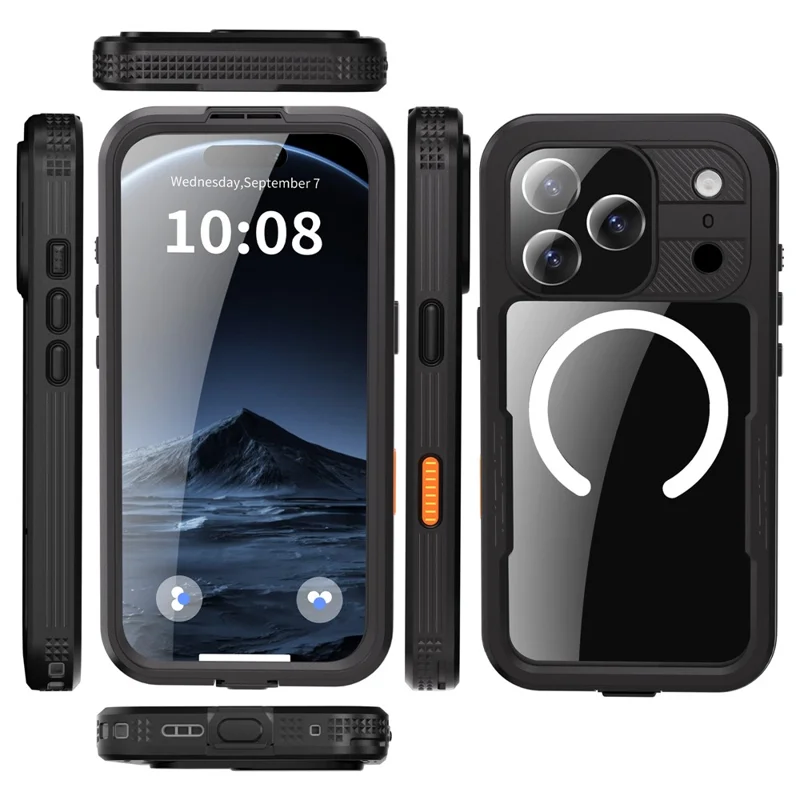 REDPEPPER Étui étanche IP68 pour iPhone 17 Pro, coque arrière transparente compatible avec MagSafe - Noir