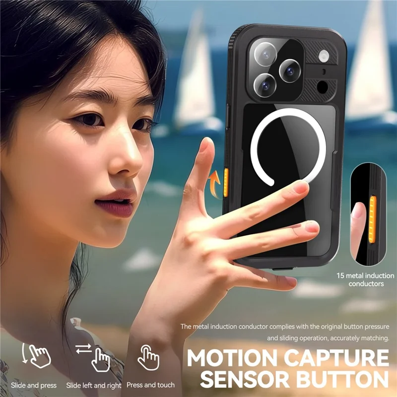 REDPEPPER Étui étanche IP68 pour iPhone 17 Pro, coque arrière transparente compatible avec MagSafe - Noir