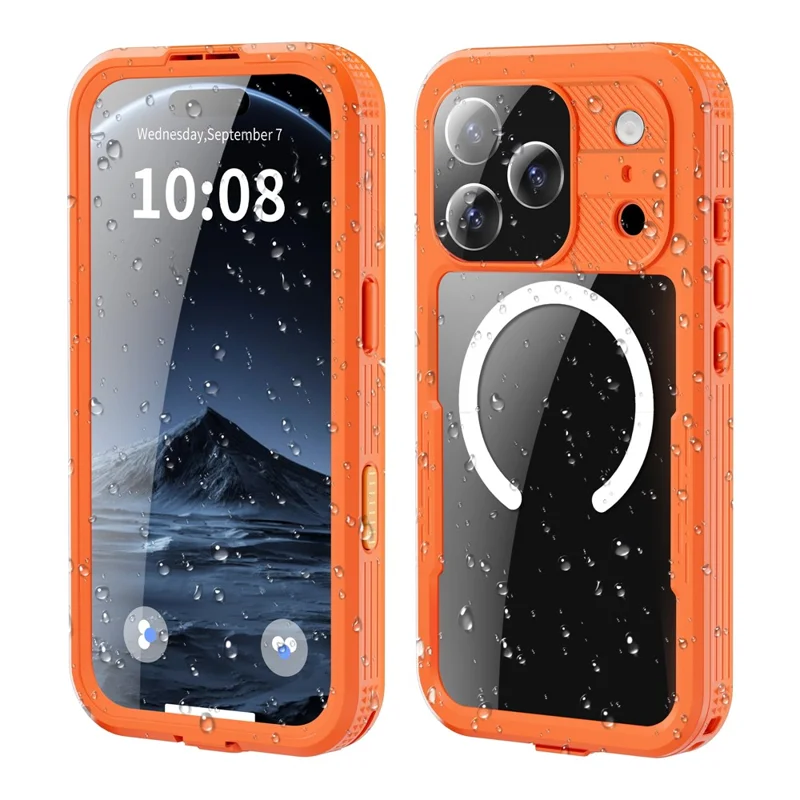 REDPEPPER For iPhone 17 Pro IP68 Waterproof Case Clear Back Phone Cover Compatible with MagSafe - Orange