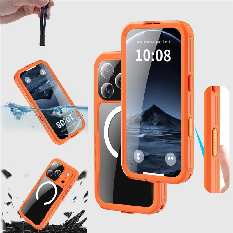 REDPEPPER For iPhone 17 Pro IP68 Waterproof Case Clear Back Phone Cover Compatible with MagSafe - Orange