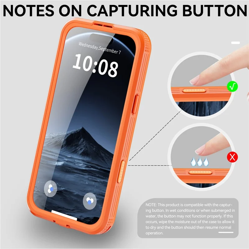 REDPEPPER For iPhone 17 Pro IP68 Waterproof Case Clear Back Phone Cover Compatible with MagSafe - Orange