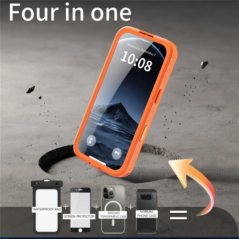 REDPEPPER For iPhone 17 Pro IP68 Waterproof Case Clear Back Phone Cover Compatible with MagSafe - Orange