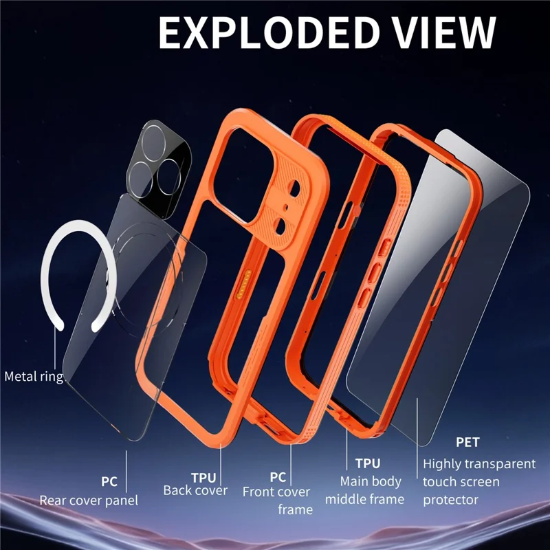 REDPEPPER For iPhone 17 Pro IP68 Waterproof Case Clear Back Phone Cover Compatible with MagSafe - Orange