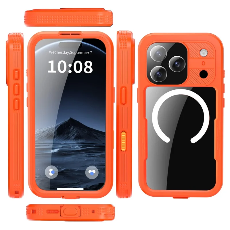 REDPEPPER For iPhone 17 Pro IP68 Waterproof Case Clear Back Phone Cover Compatible with MagSafe - Orange