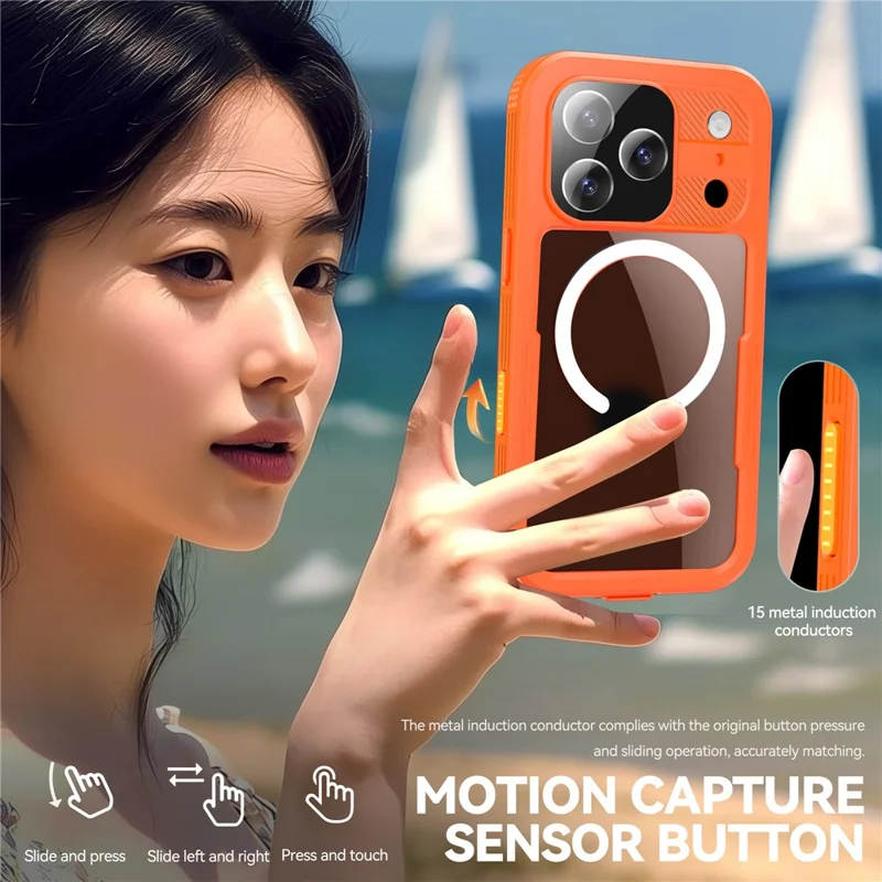 REDPEPPER For iPhone 17 Pro IP68 Waterproof Case Clear Back Phone Cover Compatible with MagSafe - Orange