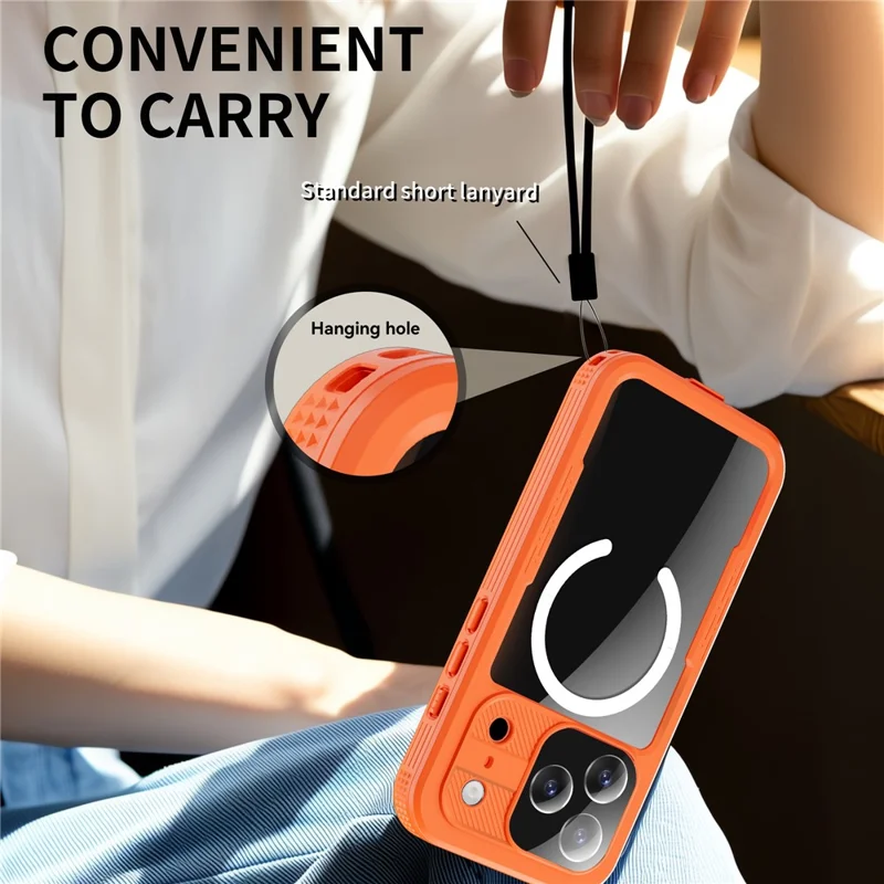 REDPEPPER For iPhone 17 Pro IP68 Waterproof Case Clear Back Phone Cover Compatible with MagSafe - Orange