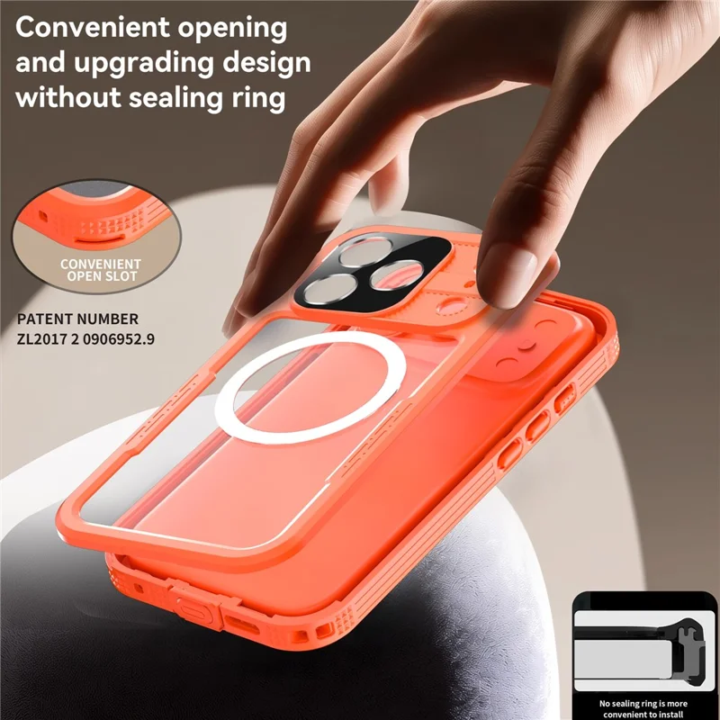 REDPEPPER For iPhone 17 Pro IP68 Waterproof Case Clear Back Phone Cover Compatible with MagSafe - Orange