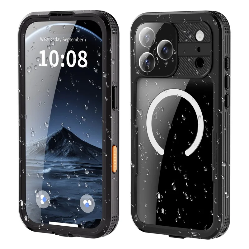 REDPEPPER Capa à prova d'água para iPhone 17 Pro Max IP68 com parte traseira transparente, compatível com MagSafe - Preta