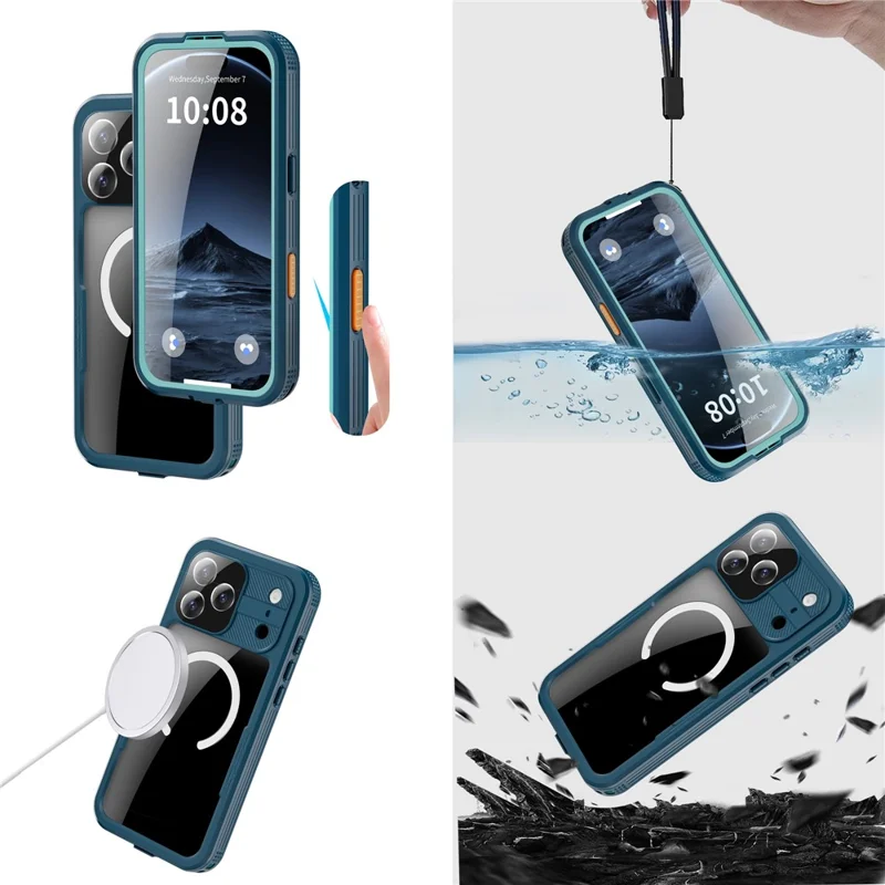 REDPEPPER For iPhone 17 Pro Max IP68 Waterproof Case Clear Back Phone Cover Compatible with MagSafe - Blue