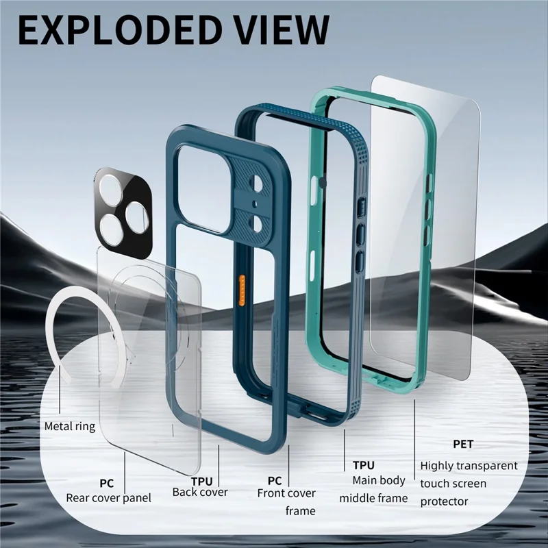 REDPEPPER For iPhone 17 Pro Max IP68 Waterproof Case Clear Back Phone Cover Compatible with MagSafe - Blue