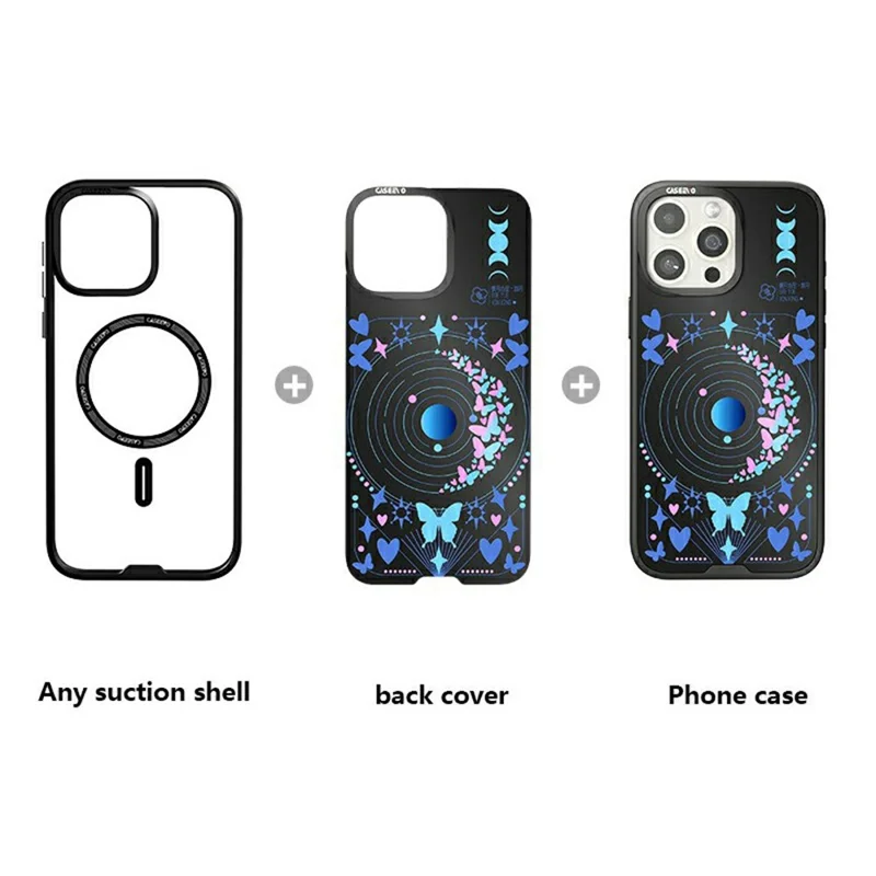 CASEEVO For iPhone 16 Pro Magnetic Case TPU Acrylic Phone Cover with Detachable Backplate - New Moon