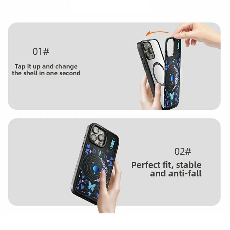 CASEEVO For iPhone 16 Pro Magnetic Case TPU Acrylic Phone Cover with Detachable Backplate - New Moon