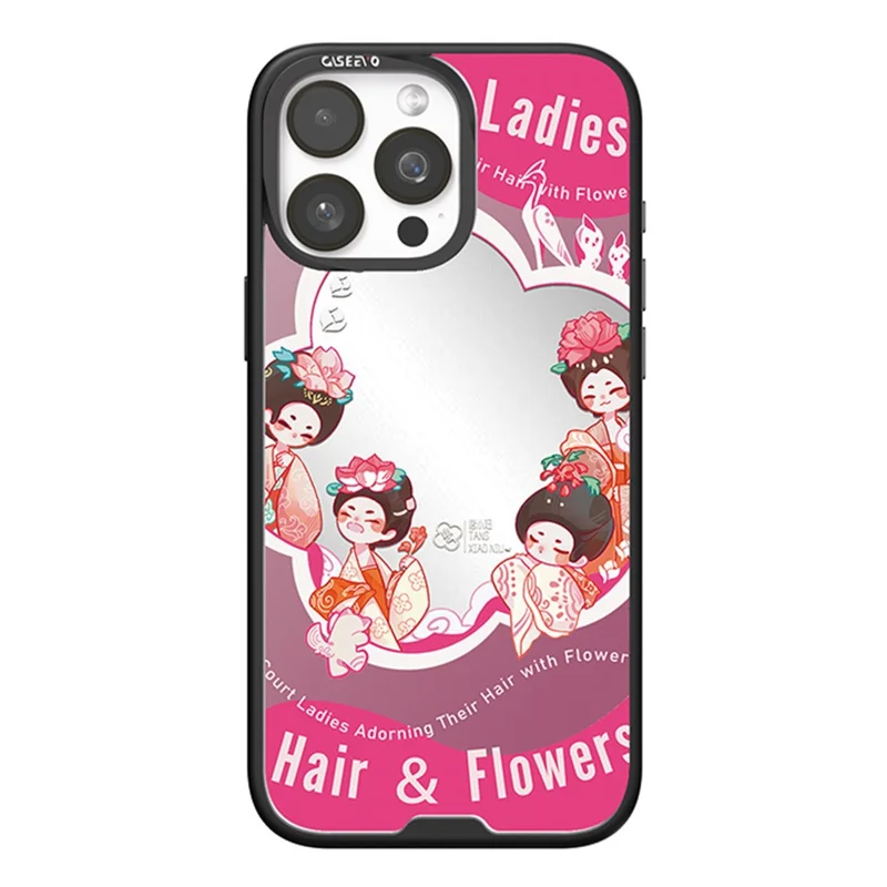 CASEEVO For iPhone 15 Pro Max Case Compatible with MagSafe TPU Acrylic Phone Cover with Tang Dynasty Ladies Backplate -  Hairpin with Flowers