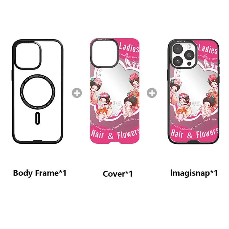 CASEEVO For iPhone 15 Pro Max Case Compatible with MagSafe TPU Acrylic Phone Cover with Tang Dynasty Ladies Backplate -  Hairpin with Flowers