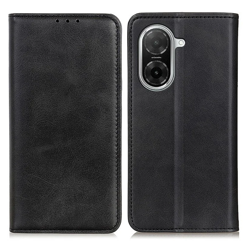 Чехол для Xiaomi Poco C71 4G / Redmi A5 4G (171,7*77,8*8,3 мм) из натуральной кожи с откидной крышкой и отделением для карт - Черный