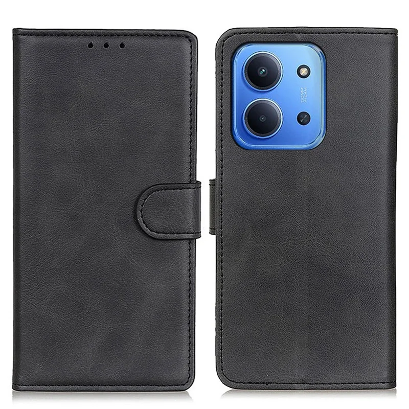 For Xiaomi Redmi 15C 4G (Global) (171mm) / Poco C85 4G (171mm) Case Cowhide Texture Leather Wallet Stand Phone Cover - Black