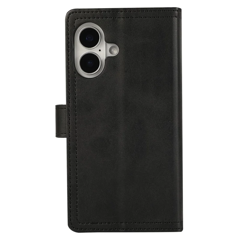 For iPhone 17 Case Split Leather Magnetic Wallet Phone Protector with Wrist Strap - Black