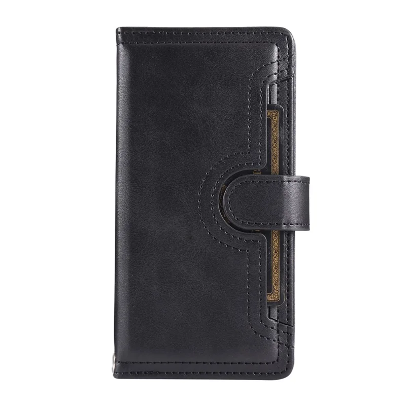 For iPhone 17 Pro Max Case Split Leather Magnetic Wallet Phone Protector with Wrist Strap - Black