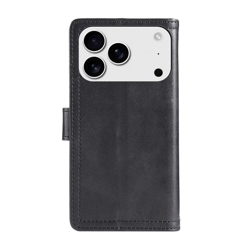 For iPhone 17 Pro Max Case Split Leather Magnetic Wallet Phone Protector with Wrist Strap - Black