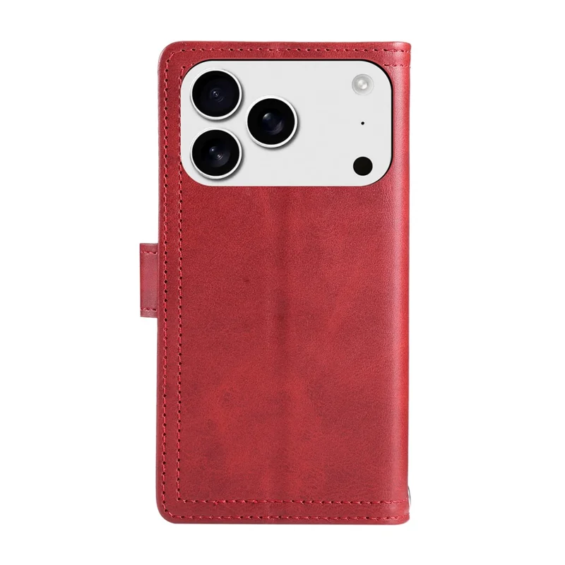 Für iPhone 17 Pro Max Hülle Geteiltes Leder Magnetische Geldbörse Handyschutzhülle mit Handschlaufe - Rot