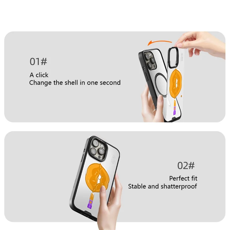 CASEEVO voor iPhone 15 Pro Max magnetische hoes compatibel met MagSafe TPU acryl telefoonhoes met lippatroon achterpaneel - Han-dynastie