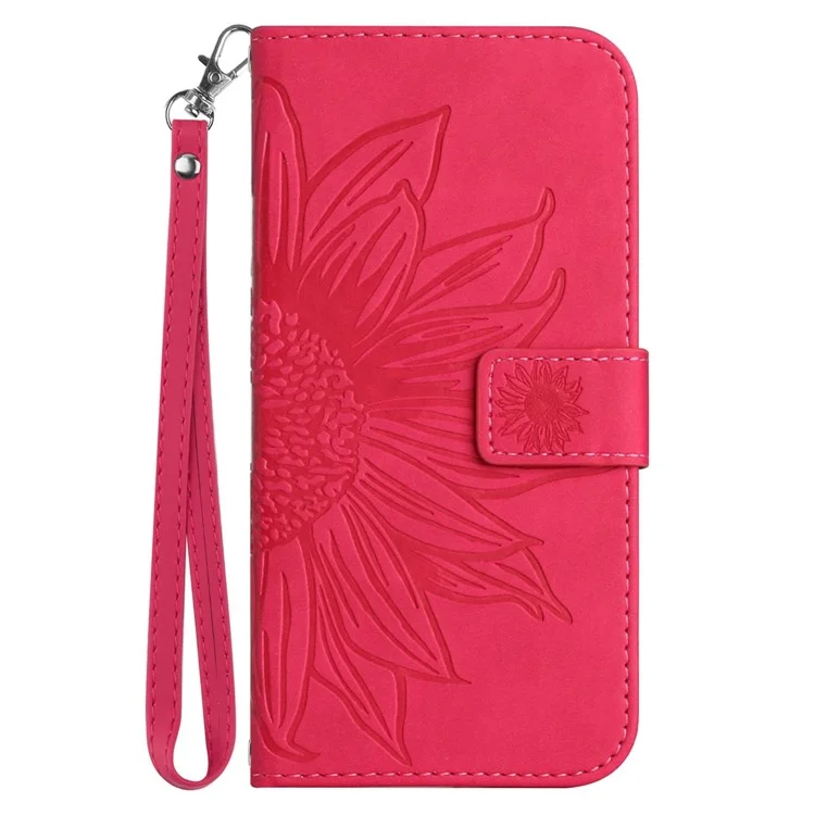 Phone Case For Xiaomi Redmi 10C 4G HT04 Imprinted Sunflower PU Leather Stand Wallet Skin-Touch Phone Cover with Hand Strap - Rose