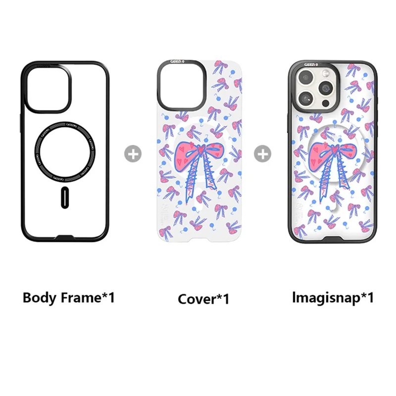 CASEEVO For iPhone 15 Pro Max Case Compatible with MagSafe TPU Acrylic Phone Cover with Interchangeable Back Panel - Bowknot