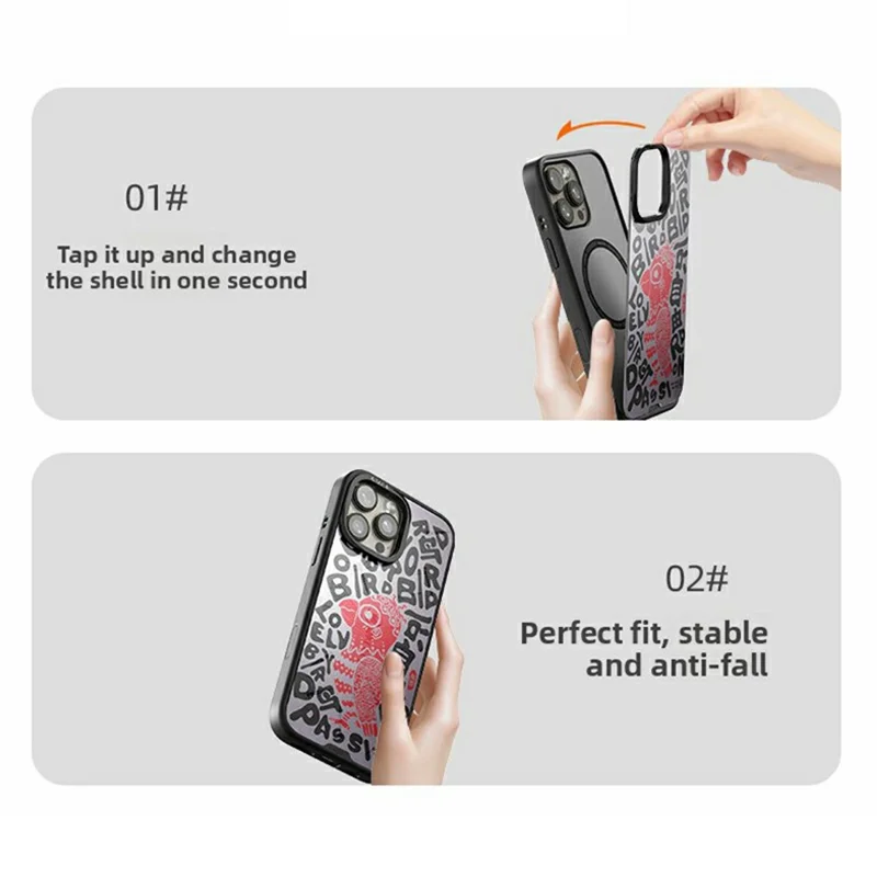 CASEEVO Per iPhone 15 Pro Cover Compatibile con MagSafe TPU Custodia Acrilica con Dipinti Astratti - Uccello Libero