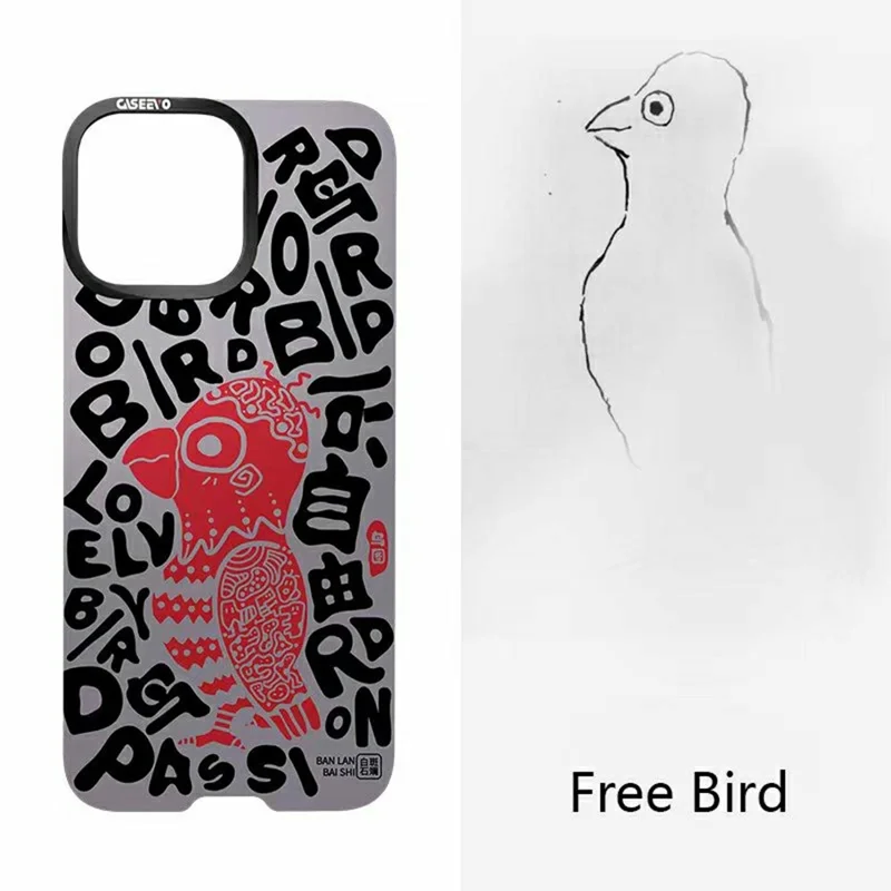 CASEEVO Funda para iPhone 14 Pro Compatible con MagSafe, Carcasa de TPU y Acrílico con Diseño de Pintura Abstracta - Pájaro Libre