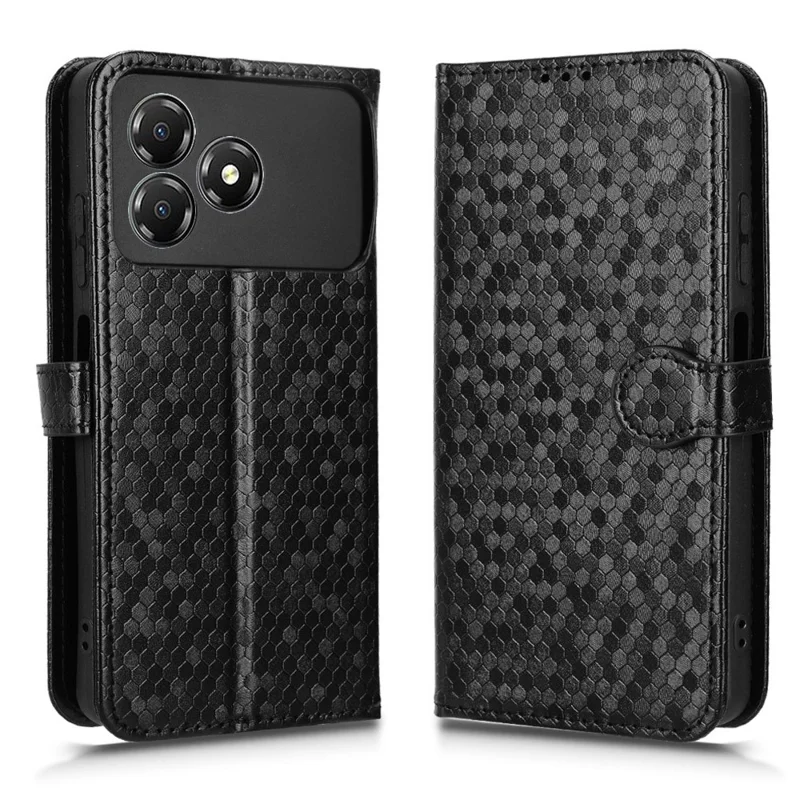 Étui portefeuille pour ZTE Blade A36 à motif pointillé en cuir PU avec dragonne - Noir