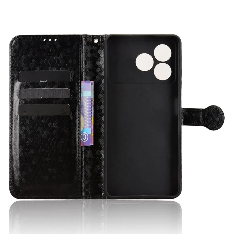 Étui portefeuille pour ZTE Blade A36 à motif pointillé en cuir PU avec dragonne - Noir