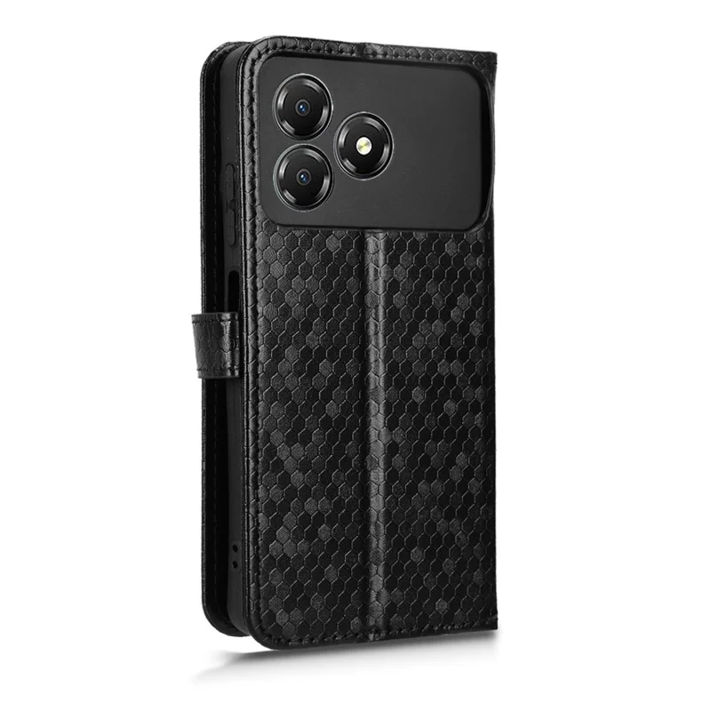 Étui portefeuille pour ZTE Blade A36 à motif pointillé en cuir PU avec dragonne - Noir