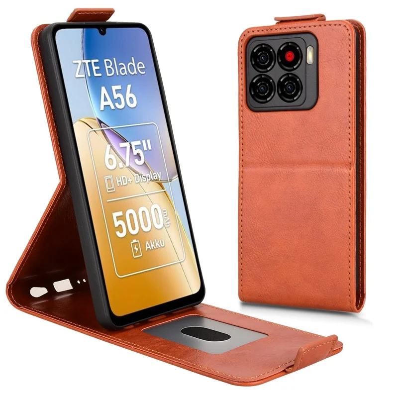 For ZTE Blade A56 Stand Case Magnetic Clasp Vertical Flip Leather Phone Cover with Card Holder - Orange