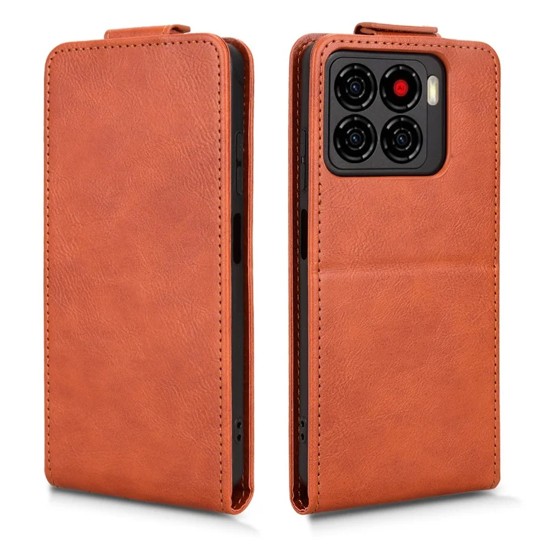 For ZTE Blade A56 Stand Case Magnetic Clasp Vertical Flip Leather Phone Cover with Card Holder - Orange
