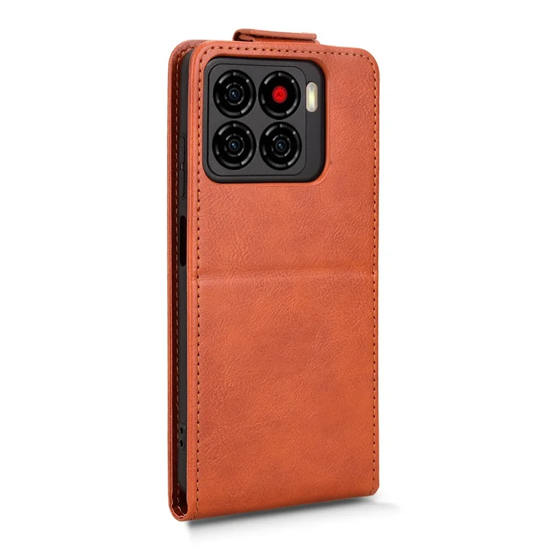 For ZTE Blade A56 Stand Case Magnetic Clasp Vertical Flip Leather Phone Cover with Card Holder - Orange