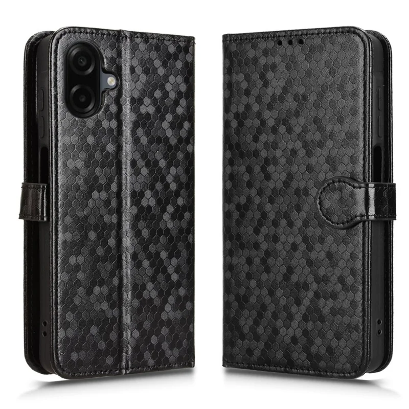 For Samsung Galaxy A07 5G / A07 4G Wallet Case Dot Pattern Imprint PU Leather Phone Cover with Wrist Strap - Black