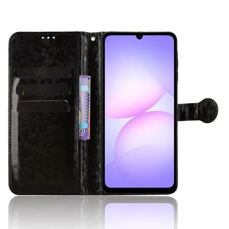For Samsung Galaxy A07 5G / A07 4G Wallet Case Dot Pattern Imprint PU Leather Phone Cover with Wrist Strap - Black