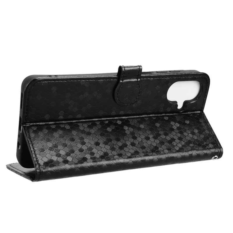 For Samsung Galaxy A07 5G / A07 4G Wallet Case Dot Pattern Imprint PU Leather Phone Cover with Wrist Strap - Black