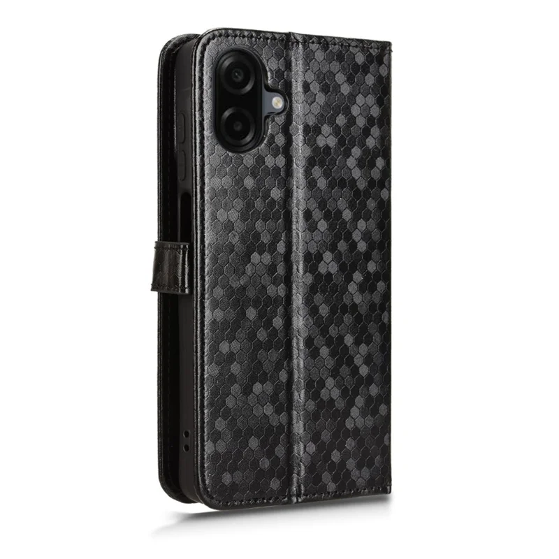For Samsung Galaxy A07 5G / A07 4G Wallet Case Dot Pattern Imprint PU Leather Phone Cover with Wrist Strap - Black